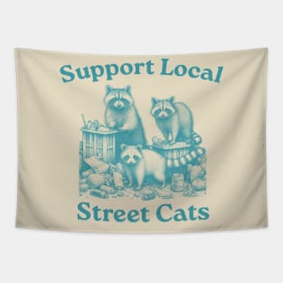 Support Your Local Street Cats, Retro, Vintage Raccoon, Nostalgia Tapestry