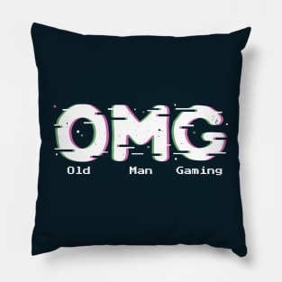 OMG Old Man Gaming Pixelated Arcade Pun Pillow