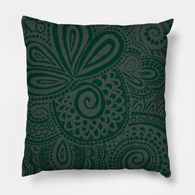 Silver Green Pina Swirls Pillow by AmyMinori