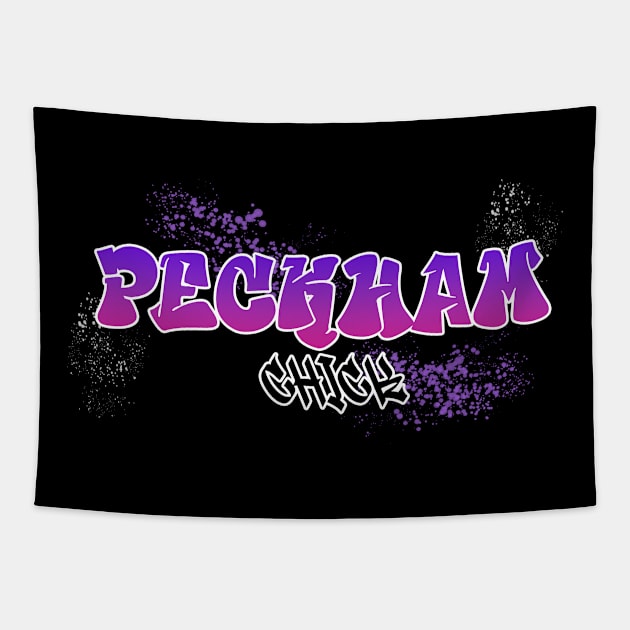 Peckham Chick I Graffiti Design I Neon Colors I Purple Tapestry by EverYouNique