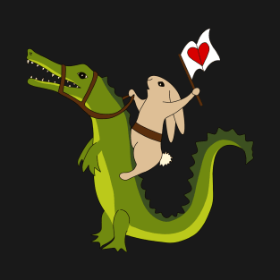 Bunny Riding Gator with a Heart Flag for Love T-Shirt