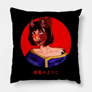 Japanese Demon Girl Aesthetic Pillow