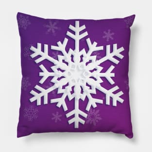 Snowflake Winter Holiday Christmas Decoration. White Snowflake on purple background. Pillow