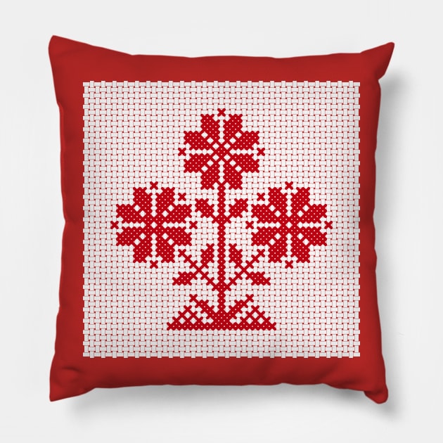 White and red Belarus ornament Pillow by kavalenkava