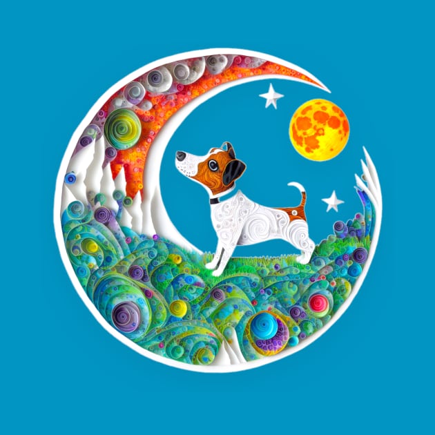 Jack Russell Terrier Dog Space Crescent Moon Stars Cute Art by joannejgg