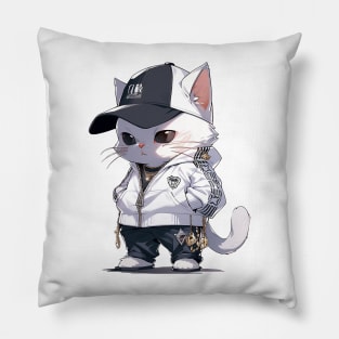 Tiny Thug Life: Chibi Kitty's Street Style Pillow