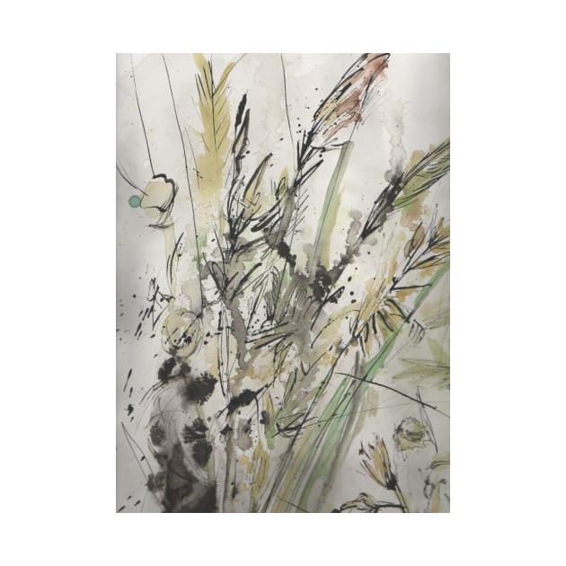 English Summer meadow, grasses, flowers design by krisevansart