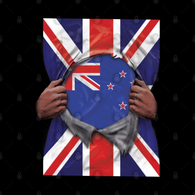 New Zealand Flag Great Britain Flag Ripped - Gift for New Zealander From New Zealand by Country Flags