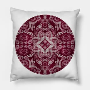 Dark cherry red dirty denim textured boho pattern Pillow