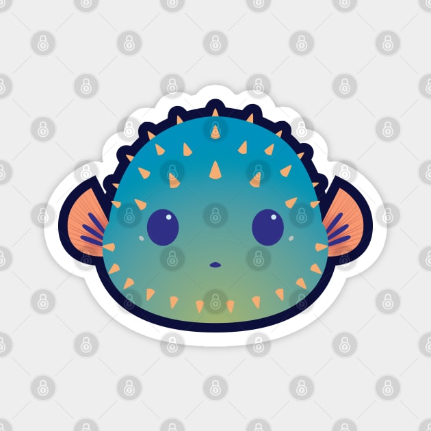 Grumpy blue candy pufferfish with glasses pokemon from the front