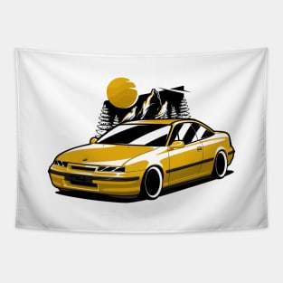 Yellow Opel Calibra Classic Coupe Tapestry