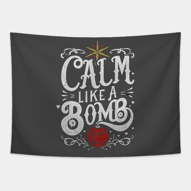 Gothic Explosions: Calm Like a Bomb Typography Tapestry by Helen Morgan