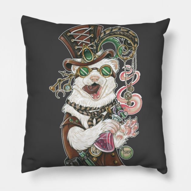 Steampunk Ferret Dr. Weaselhoffer Pillow by Nat Ewert Art