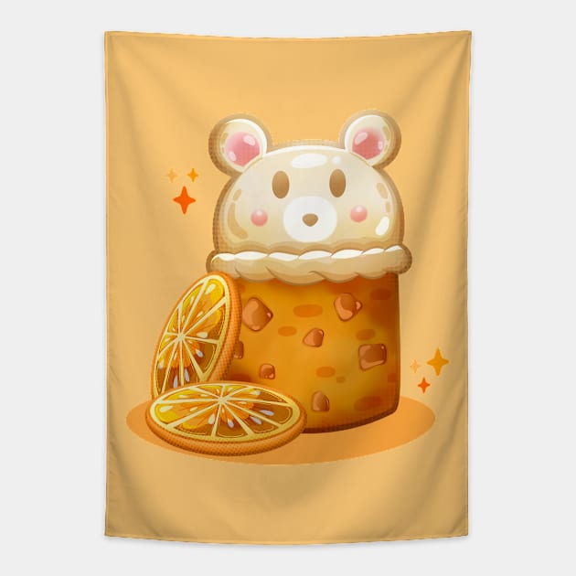 Bear Orange Cake Tapestry by SayuriNishiArt