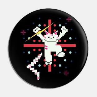 Cat Lightning Retro Gaming Snow Furr Pink Stripes Pin