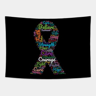 Cancer Awareness Ribbon With Positive Support Words Tapestry