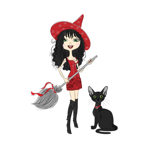 Girl witch with black cat by kavalenkava