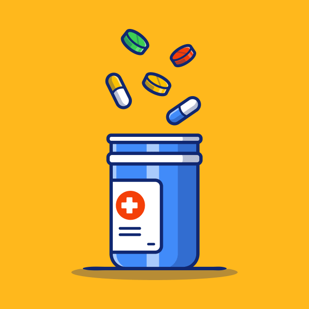 Medicine Jar, Tablets, And Pills Cartoon by Catalyst Labs