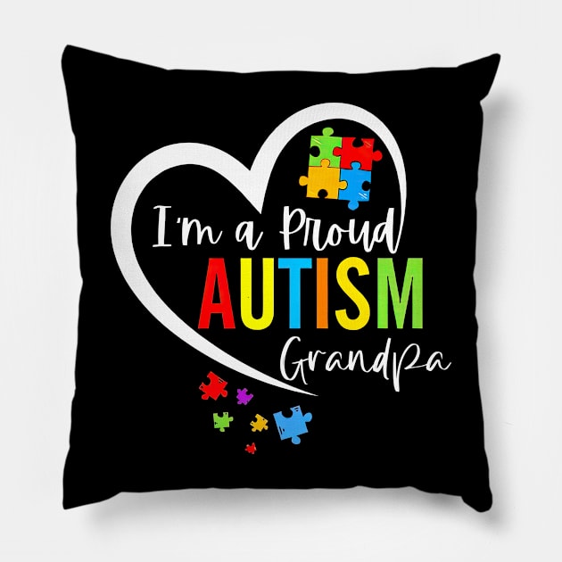 I'm A Proud Autism Grandpa Heart Autism Awareness Puzzle Pillow by Ripke Jesus