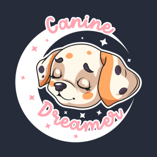 Canine Dreamer: Sleepy Puppy and Crescent Moon T-Shirt