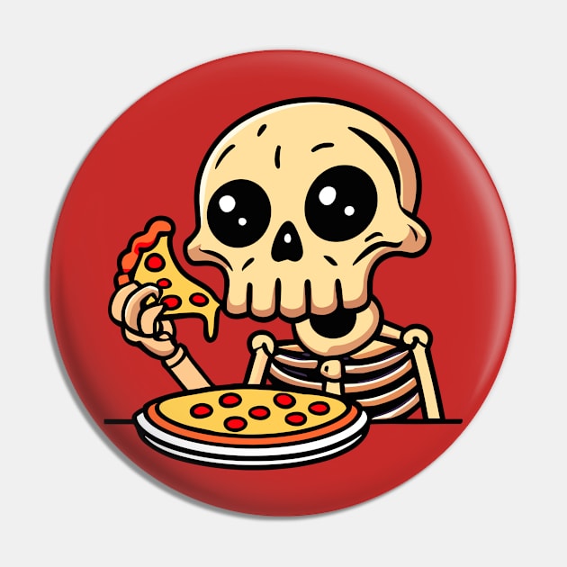 Skull Eating Pizza Cute Cartoon Pin by Cute And Punny