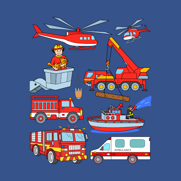 Ambulance Fire Department Fireman Trucks and Vehicles by samshirts