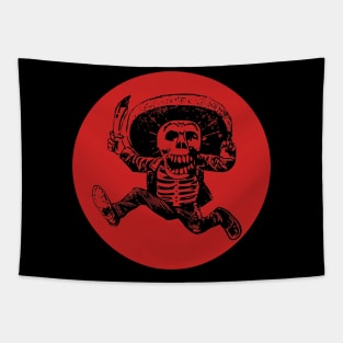 Halloween, Posada Calavera with Machete Black and Red Tapestry