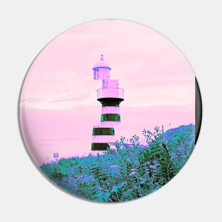 Lighthouse in a Field Vaporwave Glitch Art Pin