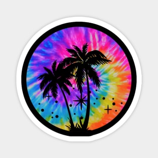 Tie Dye Palm Tree Beach Scene: Trippy Hippie Boho Tropical Pink Rainbow Neon Colors Magnet