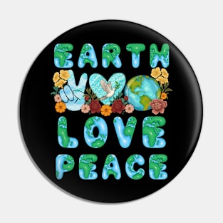 Earth Love Peace Retro Art 2 Pin