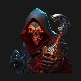 Sinister skull with red eyes with a scythe T-Shirt