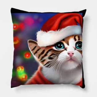 Cute Kitten Christmas Illustration Pillow