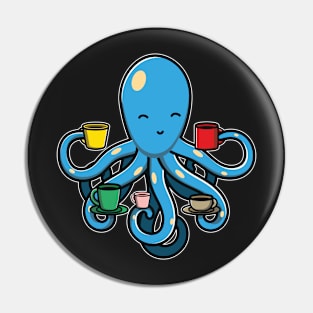 Cute Kawaii Octopus Drinking Coffee - Octopus Coffee graphic Pin