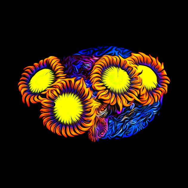 Mandarin Orange Zoanthid Art by unrefinedgraphics