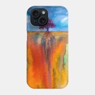 Watercolor abstract landscape and single tree Phone Case
