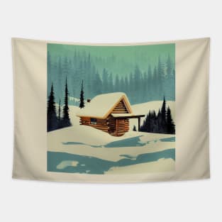 Snowy Cabin Tapestry