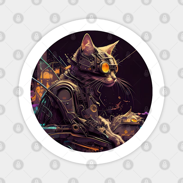 Cyberpunk Cat Thou Shalt Not try Me - Love Cats Magnet by Jason Smith