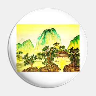 Green hills on yellow sky Pin