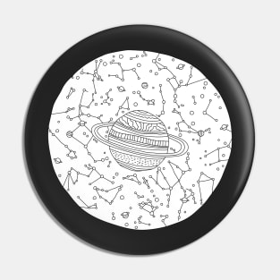 Universe Sky Map Ink Drawing, Cosmos Illustration Pin