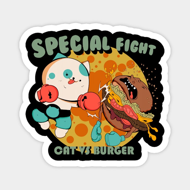 Special Fight Cat Vs Burger Magnet by Oiyo