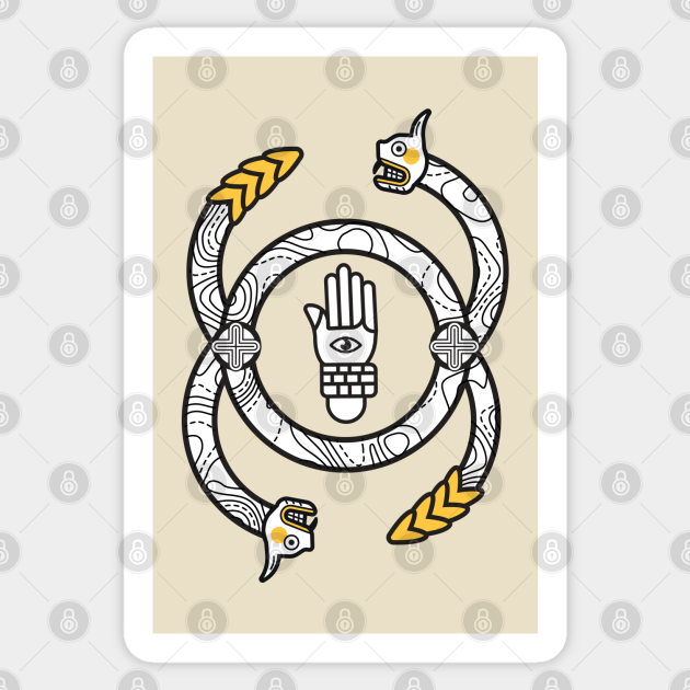 Hand and Eye, Serpent Motif and Sun Cross - Symbolism - Sticker