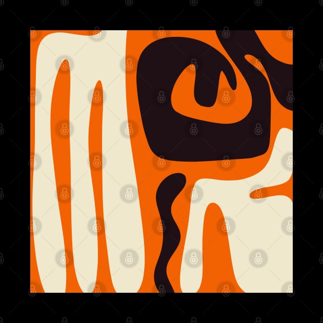 Mid Century Modern Kwaito Abstract Pattern Orange Black Cream by KierkegaardDesignStudio