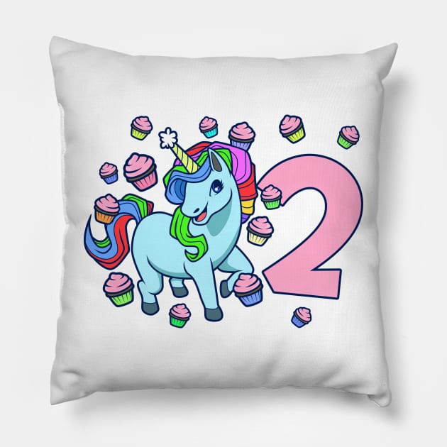 I am 2 with unicorn - girl birthday 2 years old Pillow by Modern Medieval Design