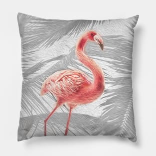 Grey + Pink Tropical Flamingo Pillow