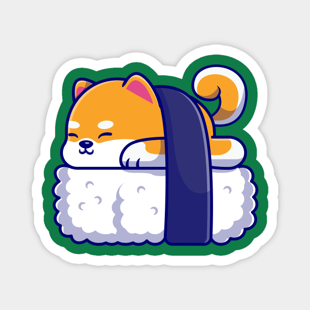 Cute Shiba Inu Dog Sushi Cartoon Illustration Magnet by Catalyst Labs