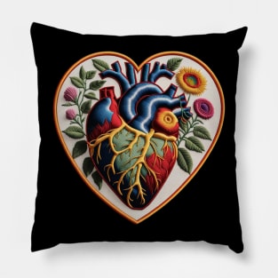 Bold in Botanicals Heart Embroidered Patch Pillow