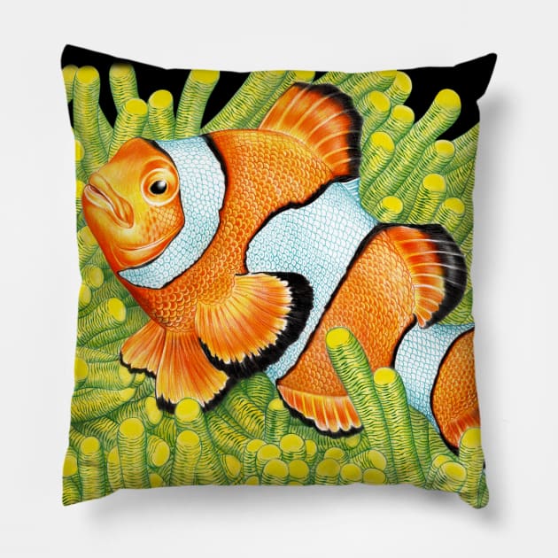 Clownfish Pillow by Tim Jeffs Art