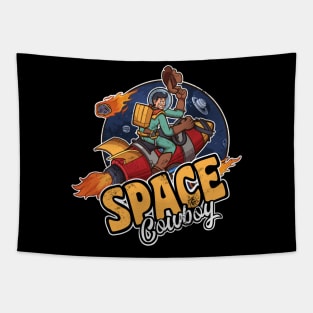 Space Cowboy Astronaut On Rocket Tapestry