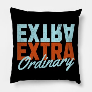 ExtraOrdinary - Orange and Light Blue Text Pillow