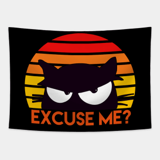 Excuse Me? Funny Retro Vintage Sunset Cat Lovers Tapestry